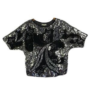 Vintage Sequence Hand Embroidered Elegant Dress Top Womens Size 10